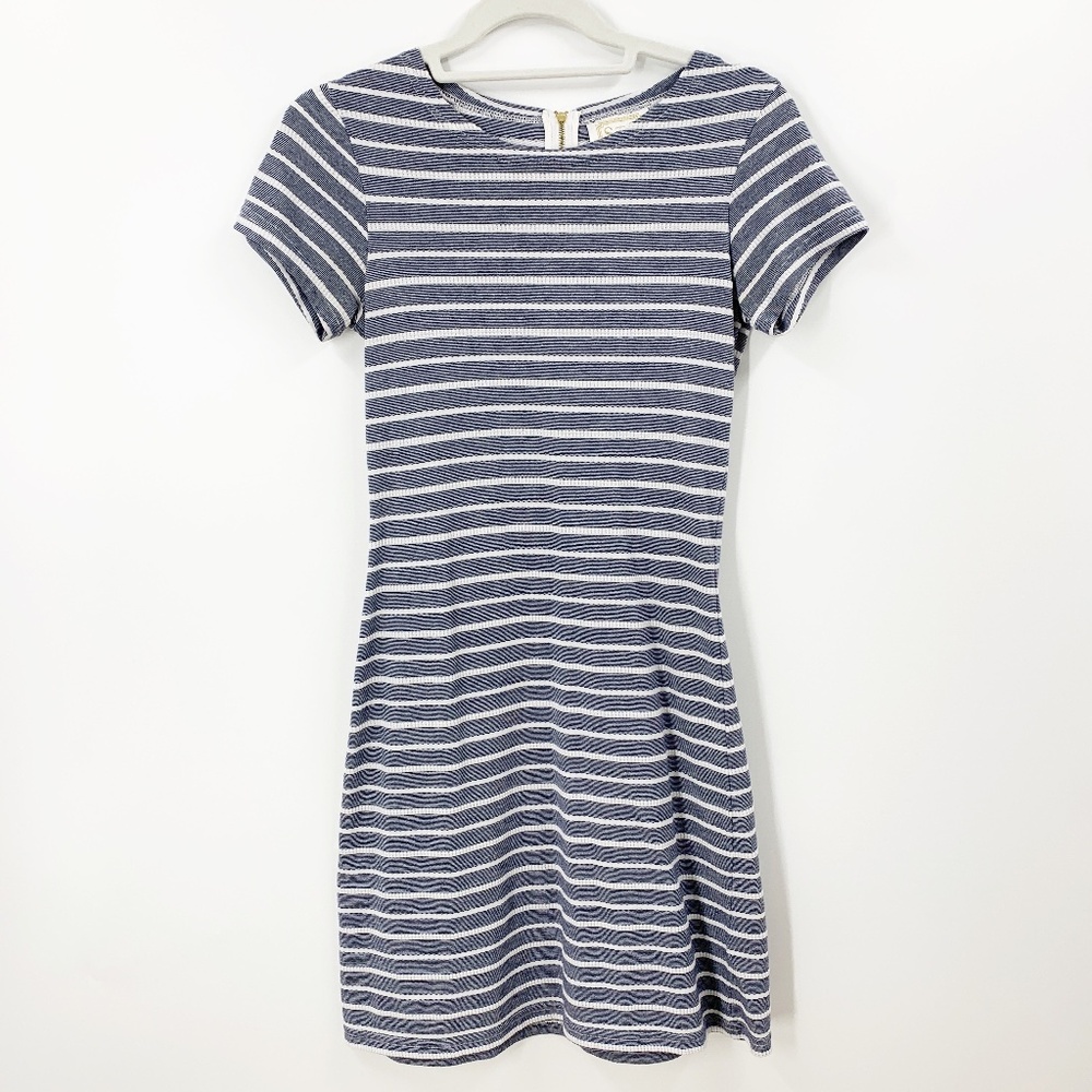 Sail to Sable Blue & White Nautical Striped Shift Dress Sz XS